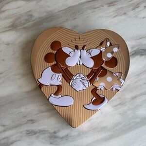 Disney Minnie& Mickey Mouse 9x9 Collectible Valentine Heart Tin (Empty) Box Gold